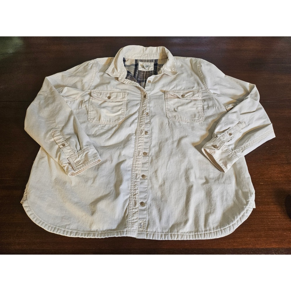 L.L. Bean Shirt Jacket Mens XL Cream Flannel Lined Cotton Twill 513965